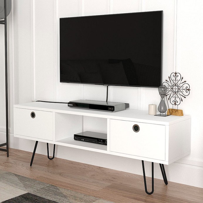 Έπιπλο τηλεόρασης Aversa Megapap από μελαμίνη χρώμα λευκό 120x29,5x43εκ.