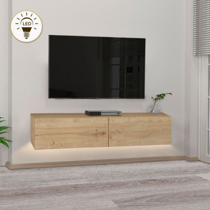 Έπιπλο τηλεόρασης επιτοίχιο Aristo Megapap από μελαμίνη με LED χρώμα sapphire oak 135x31,6x25εκ.