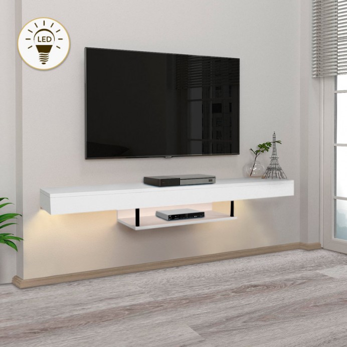 Έπιπλο τηλεόρασης επιτοίχιο Albares Megapap από μελαμίνη με LED χρώμα λευκό 150x29,6x22εκ.